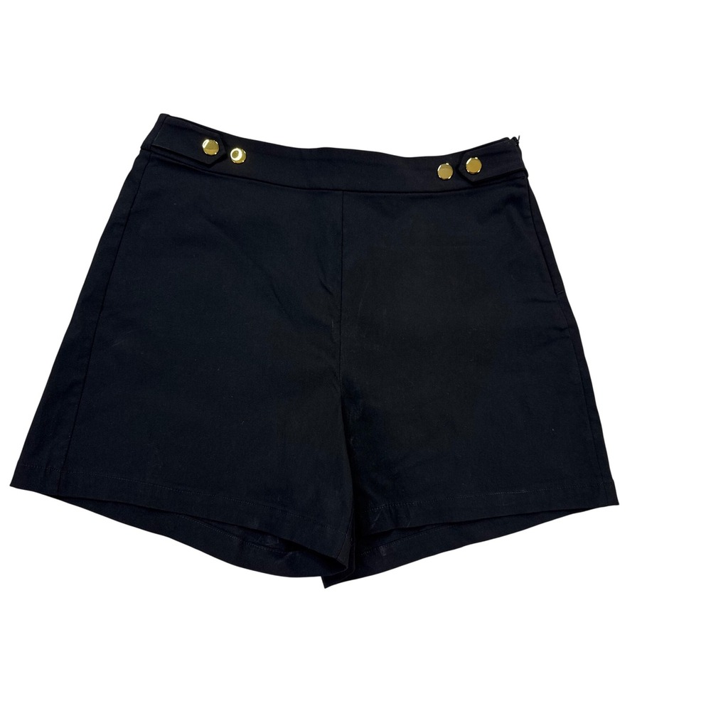 INC Shorts Women 14 Black New Gold Button High Rise Side Zip Stretch 100186040MS